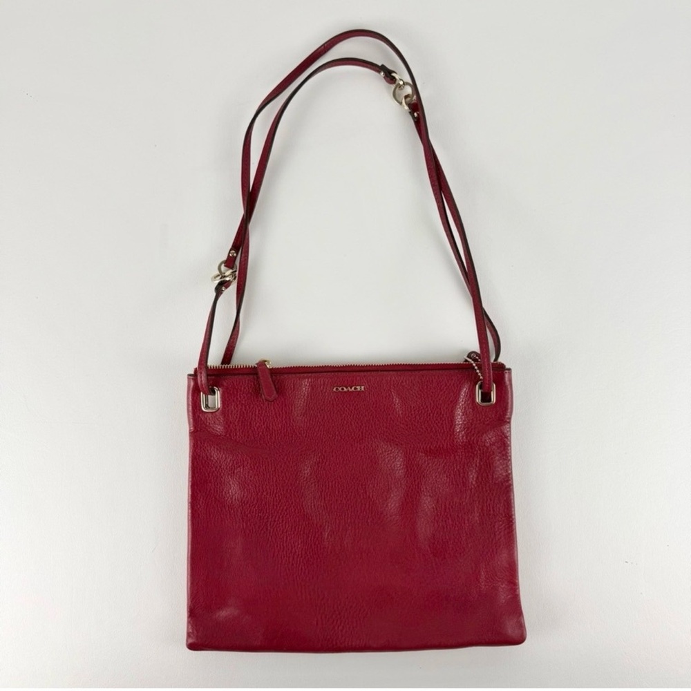 Vintage Coach Red Pebbled Leather Flat Zip-Top Crossbody Bag